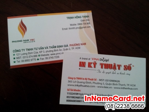 In name card offset cho công ty TNHH Tư vấn và Thẩm định giá Phương Nam tại In Kỹ Thuật Số
